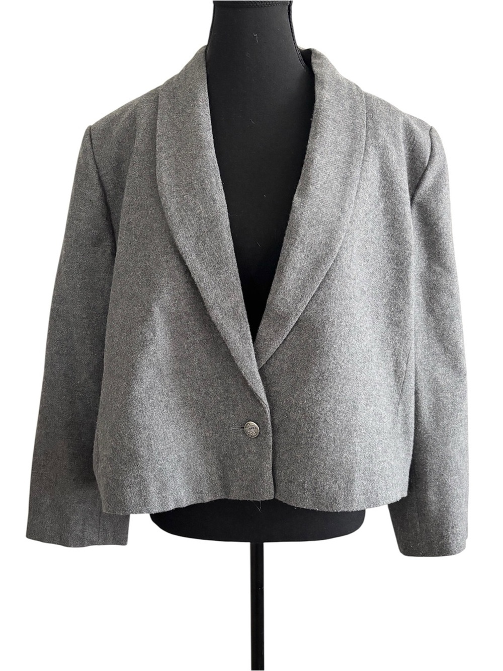Vintage Shawl Collar Single Button Cropped Wool Blazer